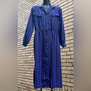 Vintage 80s 90s Hana Sung purple black gold Shirt Dress Size 14